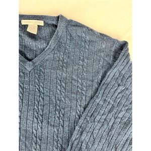 Geoffrey Beene Mens XL Blue Cable Knit V Neck Sweater Pullover Long Sleeve